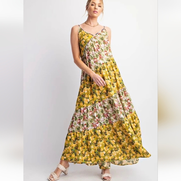 Easel NWTs Honey Printed Color Block Maxi Dress - Picture 1 of 5